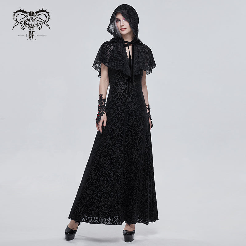 Gothic Short Hooded Cape with Floral Mesh Cape