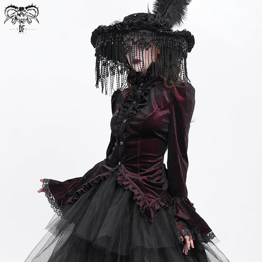 Gothic Lace-Up Victorian Blouse with Bell Sleeves & Ruffles