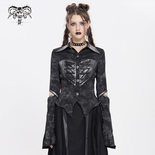 【IN STOCK】Women's Punk Printed Cutout Turtleneck Shirt