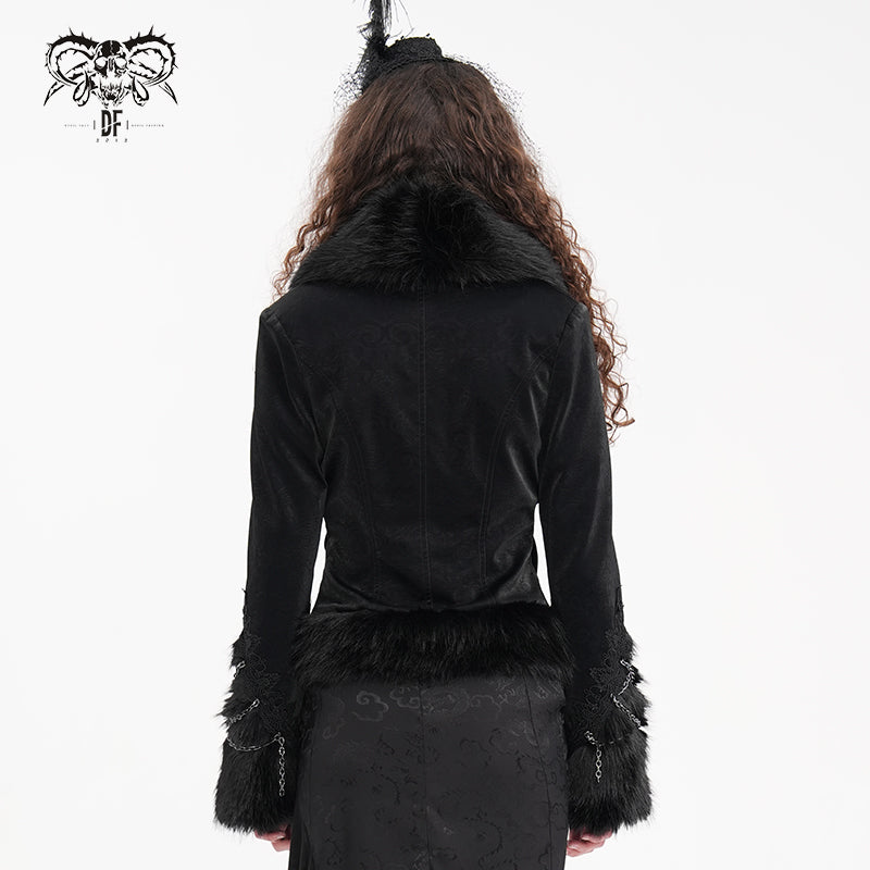 Gothic Vintage Faux Fur Trim Fitted Short Jacket