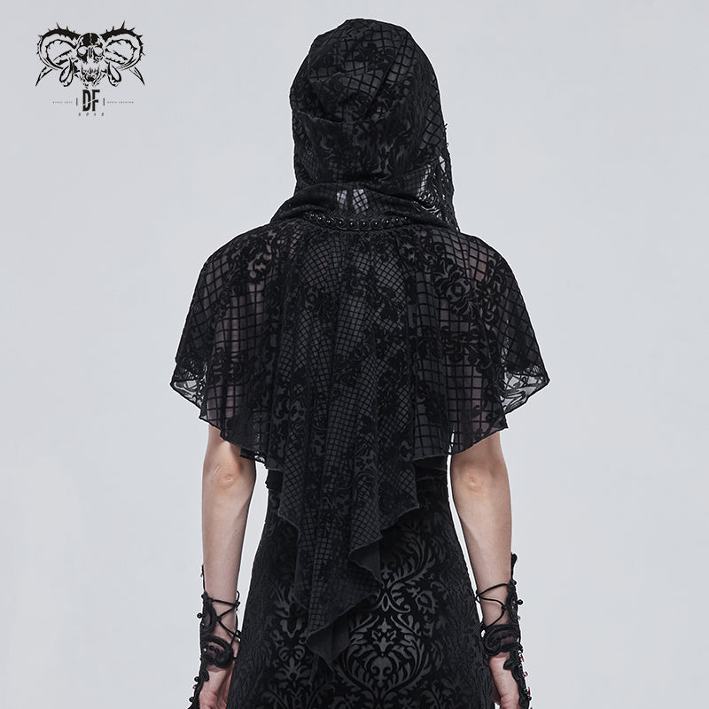 Gothic Short Hooded Cape with Floral Mesh Cape