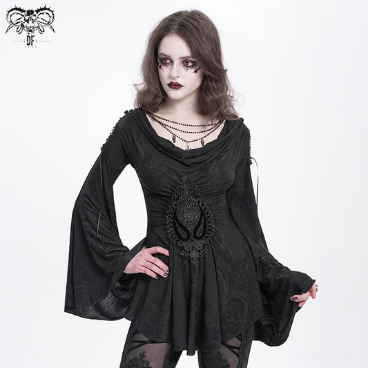 Gothic Cowl Neck Tunic with Embroidered Waist