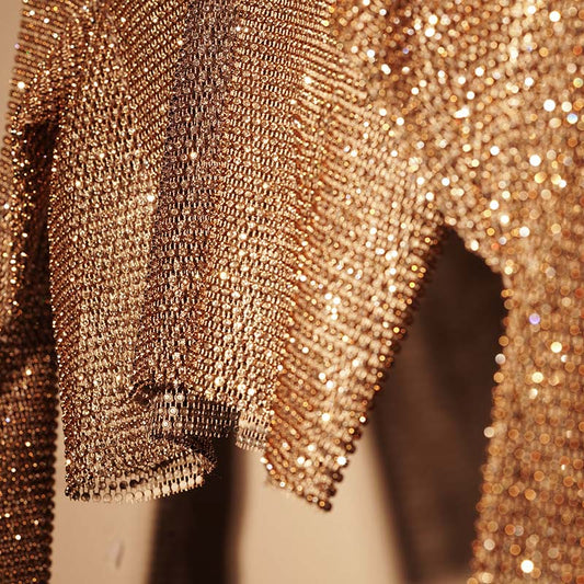 Gold Crystal-Embellished Long Sleeve Top