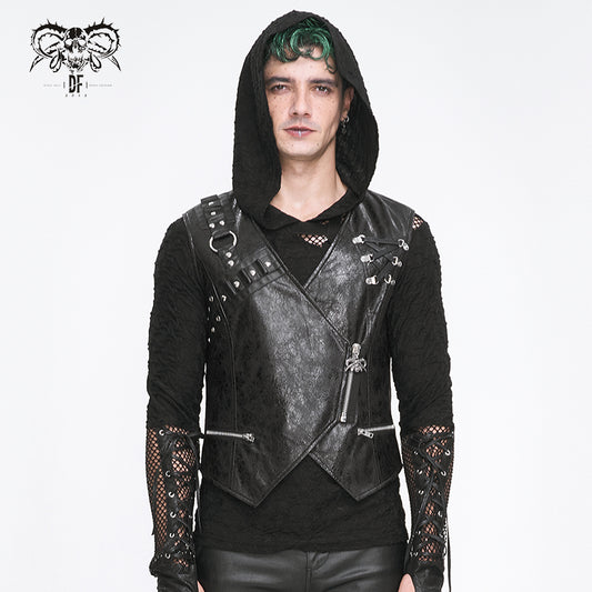 Men's Black Gothic Punk Tops Crossover Lace Up Sleeveless Shirt