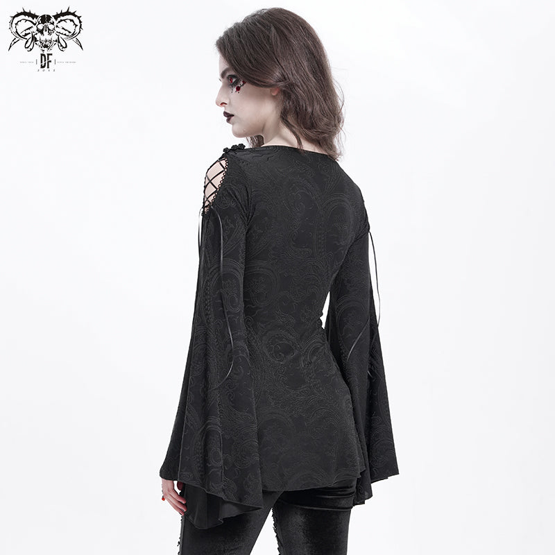Gothic Cowl Neck Tunic with Embroidered Waist