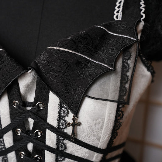 Blac&White Bat Corset with Removeable Sleeves