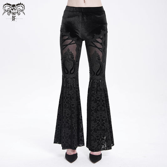 Gothic Lace Flare Pants with Mesh Panels