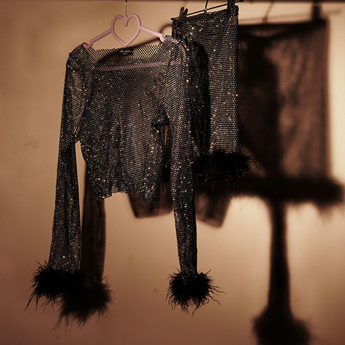 Black Crystal Ostrich Feather Set