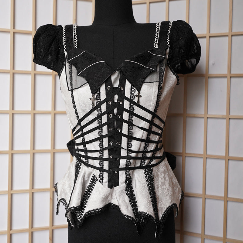 Blac&White Bat Corset with Removeable Sleeves