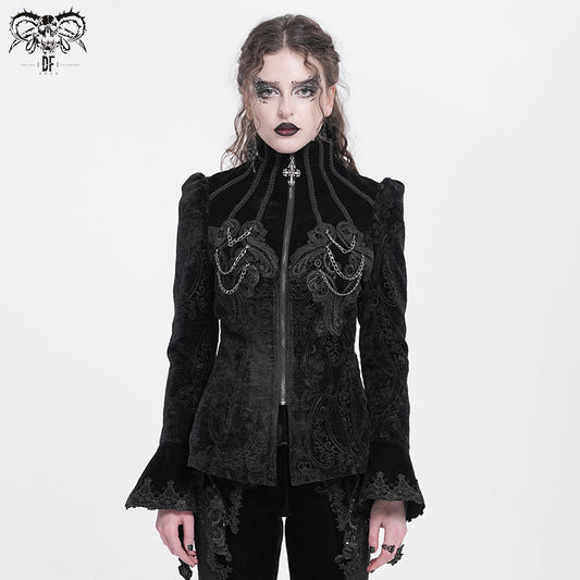 Gothic Victorian Jacket with Chains and Bell Sleeves