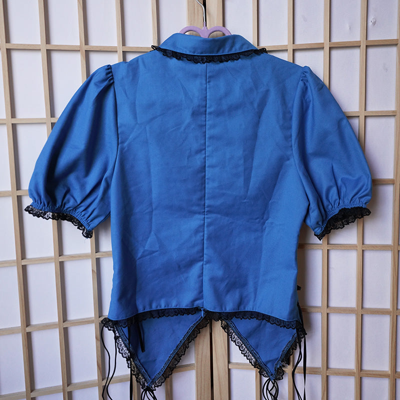 Cut-out Top and Cross Punk Skirt Blue Set