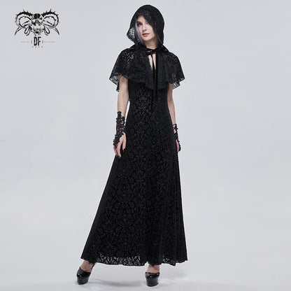 Gothic Short Hooded Cape with Floral Mesh Cape