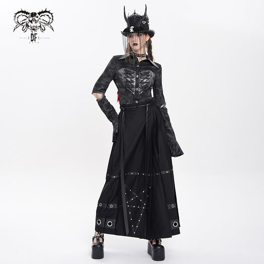 【IN STOCK】Women's Punk Printed Cutout Turtleneck Shirt