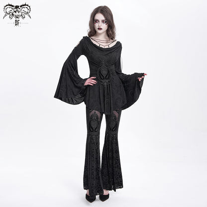 Gothic Lace Flare Pants with Mesh Panels