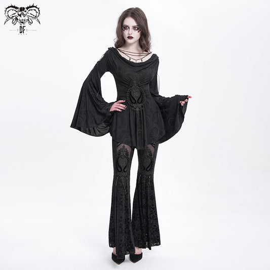 Gothic Lace Flare Pants with Mesh Panels