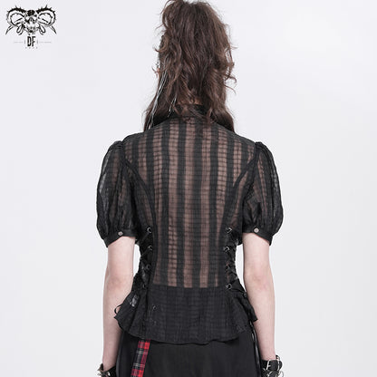 Gothic Black Heart Cut-Out Lace-Up Short Sleeves Blouse