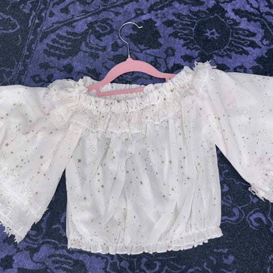 Lolita White Off the Shoulder Chiffon Crop Top