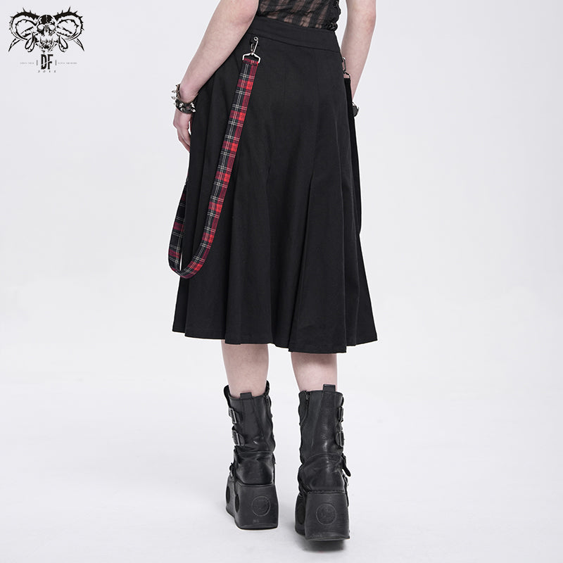 Asymmetric Black × Red Plaid Skirt