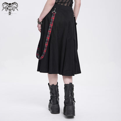 Asymmetric Black × Red Plaid Skirt