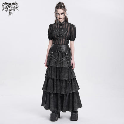Punk Maxi Dress with Faux Leather Waist & Chain Detail