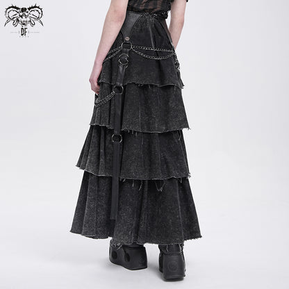 Punk Maxi Dress with Faux Leather Waist & Chain Detail