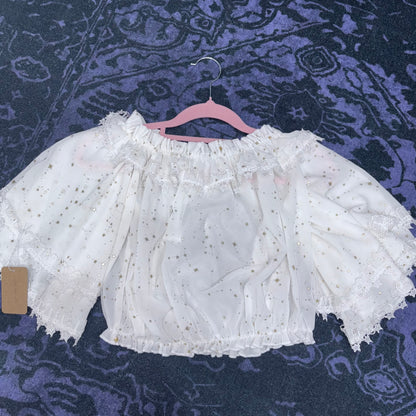 Lolita White Off the Shoulder Chiffon Crop Top