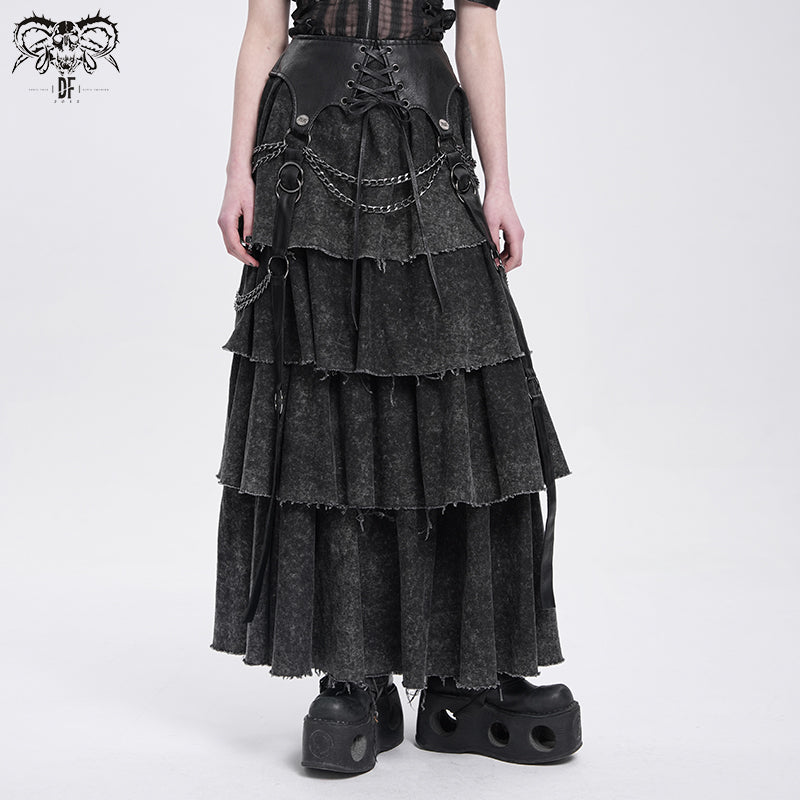 Punk Maxi Dress with Faux Leather Waist & Chain Detail