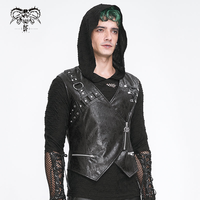 Men's Black Gothic Punk Tops Crossover Lace Up Sleeveless Shirt