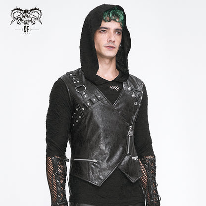 Men's Black Gothic Punk Tops Crossover Lace Up Sleeveless Shirt