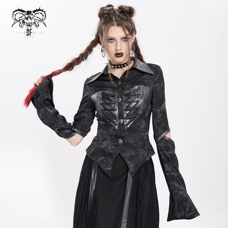 【IN STOCK】Women's Punk Printed Cutout Turtleneck Shirt