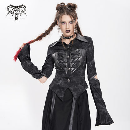 【IN STOCK】Women's Punk Printed Cutout Turtleneck Shirt