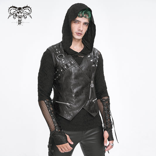 Men's Black Gothic Punk Tops Crossover Lace Up Sleeveless Shirt