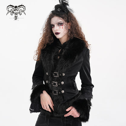 Gothic Vintage Faux Fur Trim Fitted Short Jacket