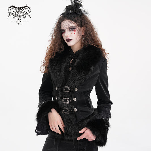 Gothic Vintage Faux Fur Trim Fitted Short Jacket