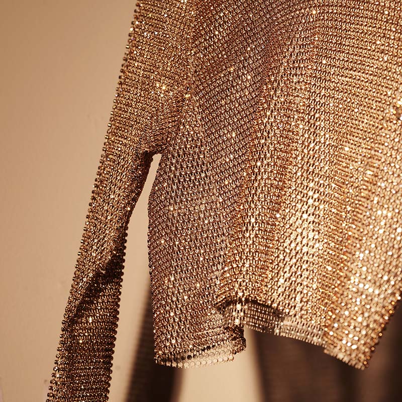 Gold Crystal-Embellished Long Sleeve Top