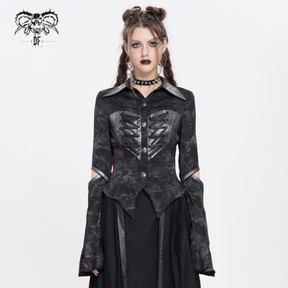 【IN STOCK】Women's Punk Printed Cutout Turtleneck Shirt