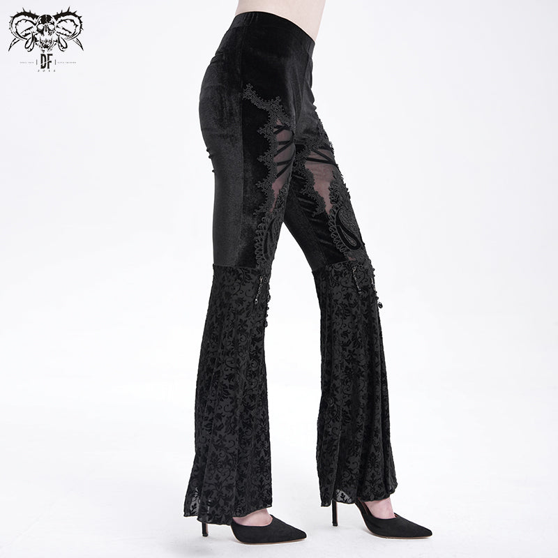 Gothic Lace Flare Pants with Mesh Panels