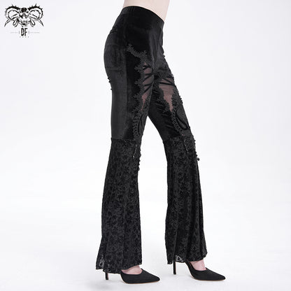 Gothic Lace Flare Pants with Mesh Panels