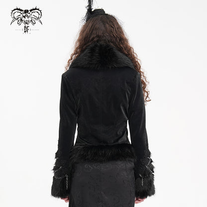 Gothic Vintage Faux Fur Trim Fitted Short Jacket