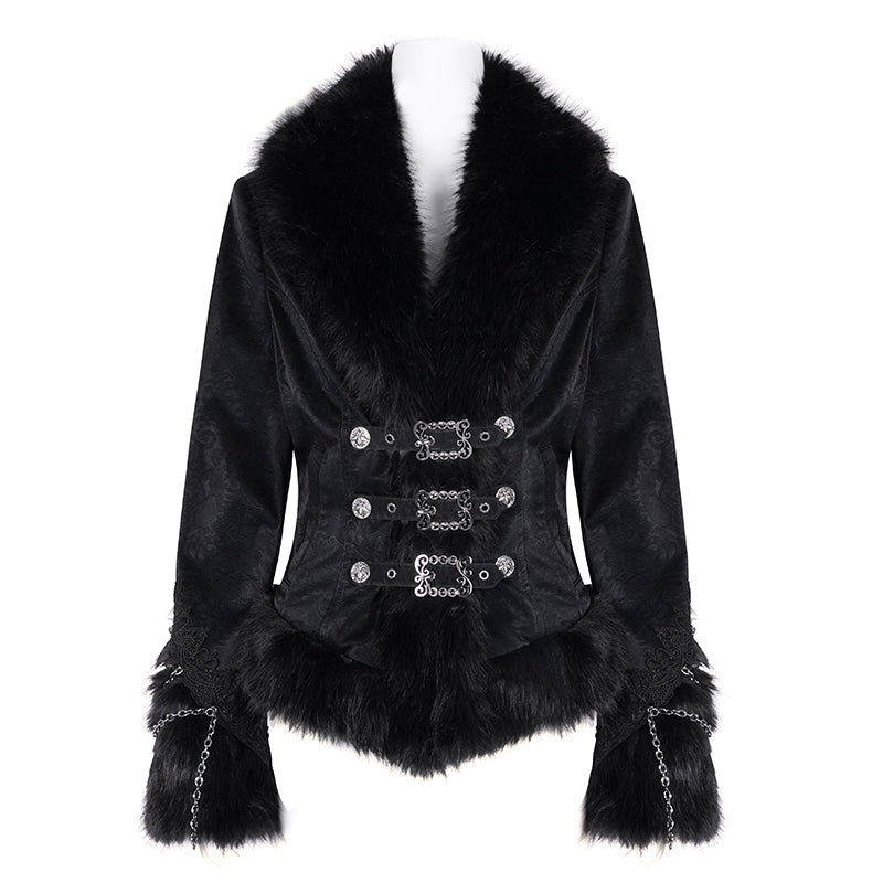 Gothic Vintage Faux Fur Trim Fitted Short Jacket
