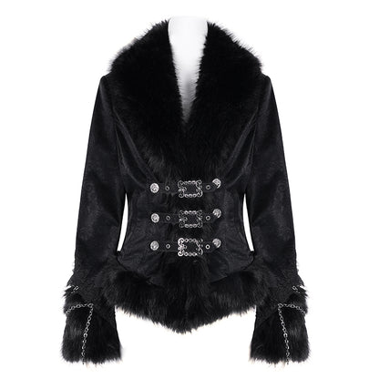 Gothic Vintage Faux Fur Trim Fitted Short Jacket
