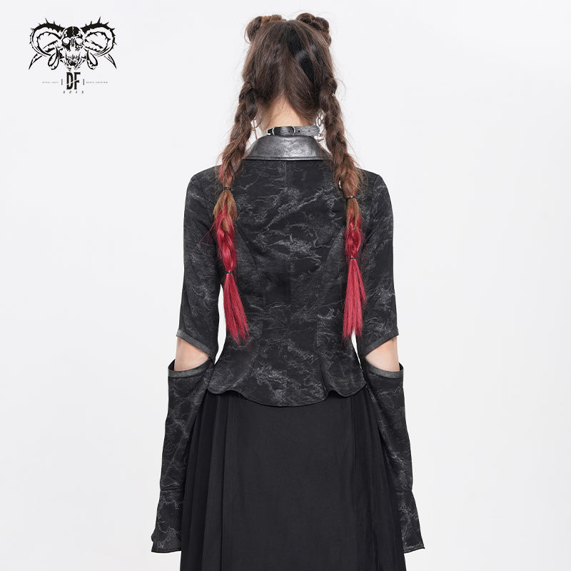 【IN STOCK】Women's Punk Printed Cutout Turtleneck Shirt