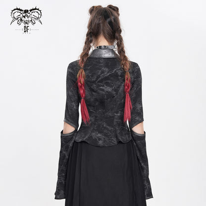 【IN STOCK】Women's Punk Printed Cutout Turtleneck Shirt