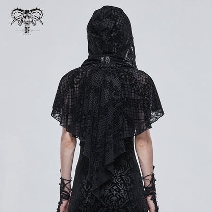 Gothic Short Hooded Cape with Floral Mesh Cape