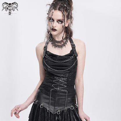 【IN STOCK】Punk Sleeveless Halter Top with Chain Detail