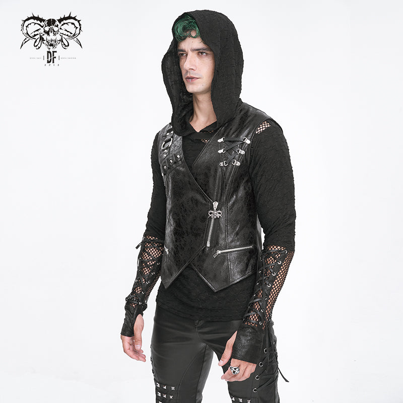 Men's Black Gothic Punk Tops Crossover Lace Up Sleeveless Shirt