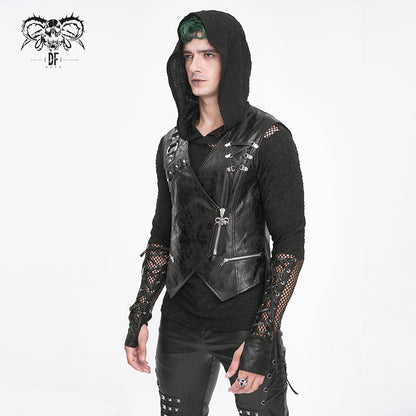 Men's Black Gothic Punk Tops Crossover Lace Up Sleeveless Shirt