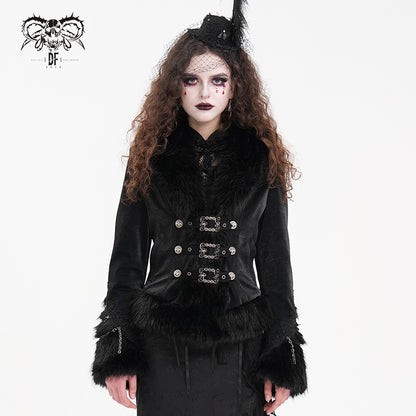 Gothic Vintage Faux Fur Trim Fitted Short Jacket