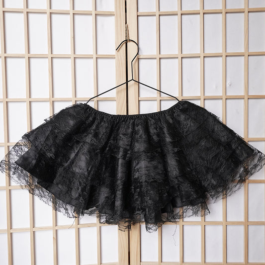 Lace Ruffle Black Short Skirt