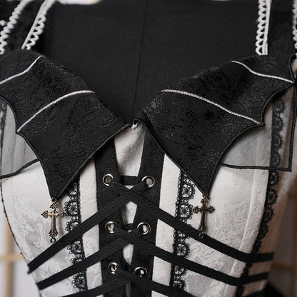 Blac&White Bat Corset with Removeable Sleeves